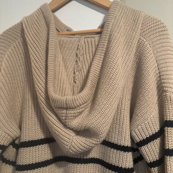 Striped Pattern Drop Shoulder Hooded Sweater,Long Sleeve XS/2 - Picture 7 of 12